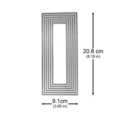 Slimline rectangle nesting metal cutting dies shown with approximate overall measurements of 20.8 × 9.1 cm for card making.