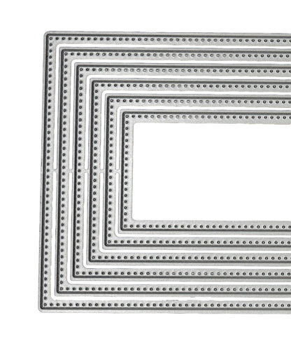 Close-up of slimline rectangle nesting metal cutting dies showing the detailed dotted edge around each graduated rectangle.