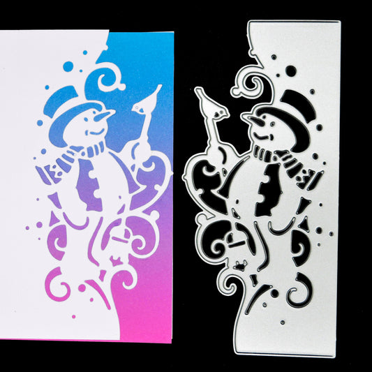 Snowman border metal cutting die with cardstock cut example for card making
