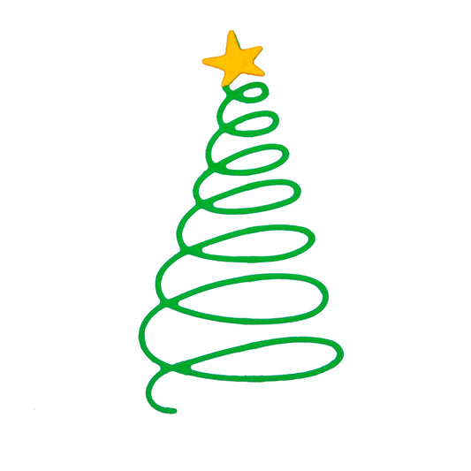 Finished green spiral Christmas tree paper cut with yellow star, made using the metal cutting die.