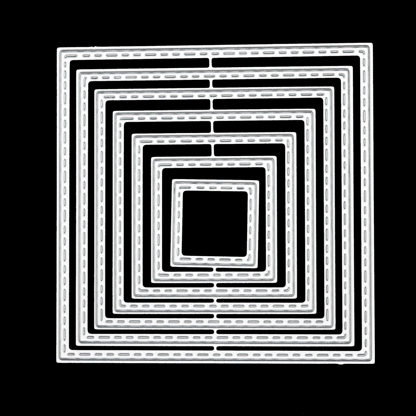 Square stitched frame metal cutting dies on black background