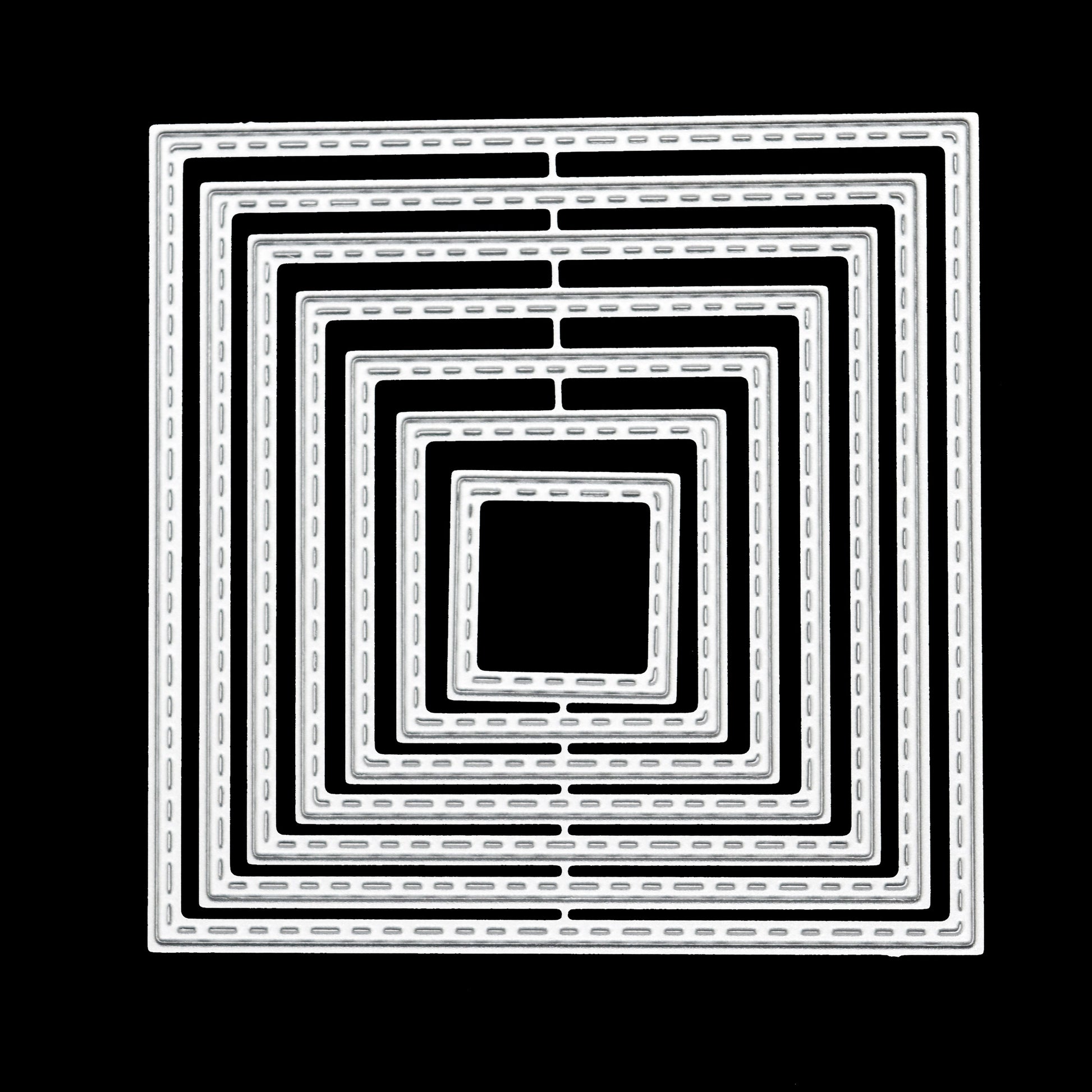 Square stitched frame metal cutting dies on black background