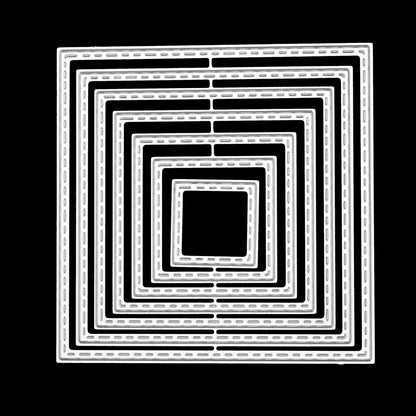 Square stitched frame metal cutting dies on black background