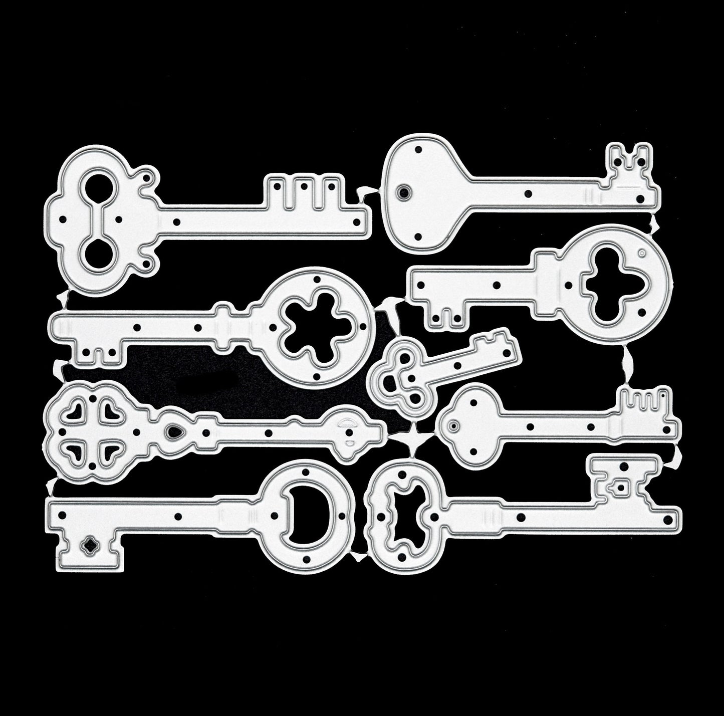 Steampunk key metal cutting dies set with nine assorted vintage key designs for handmade cards and papercrafts
