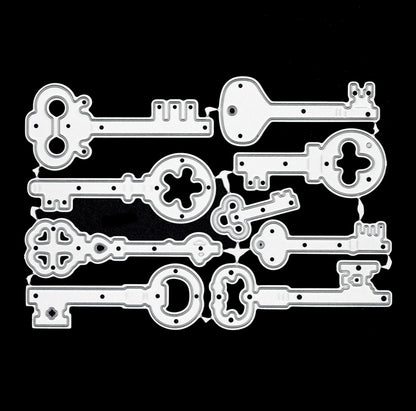 Steampunk key metal cutting dies set with nine assorted vintage key designs for handmade cards and papercrafts