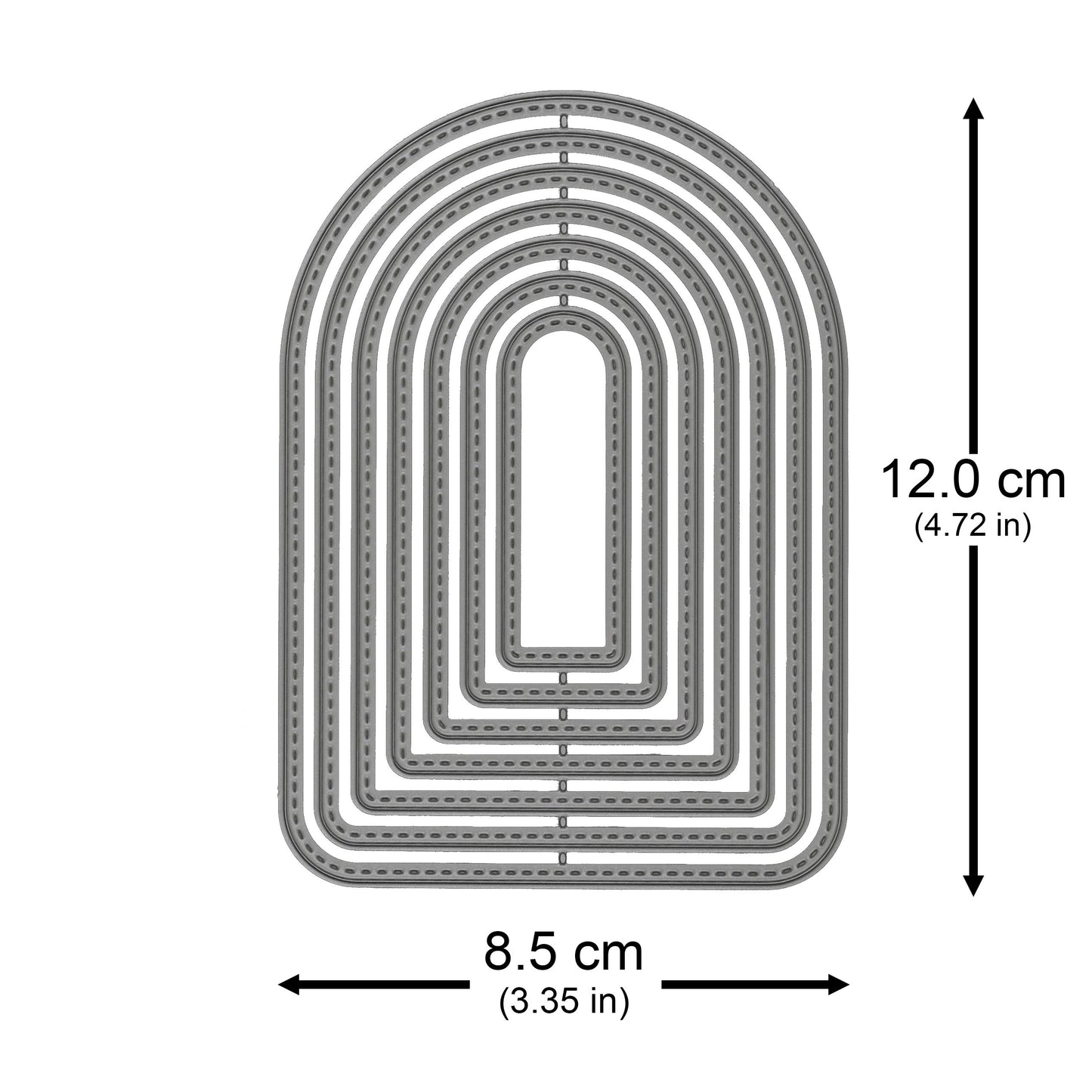 Stitched arch nesting metal cutting die set measuring approximately 12 × 8.5 cm at the largest size.