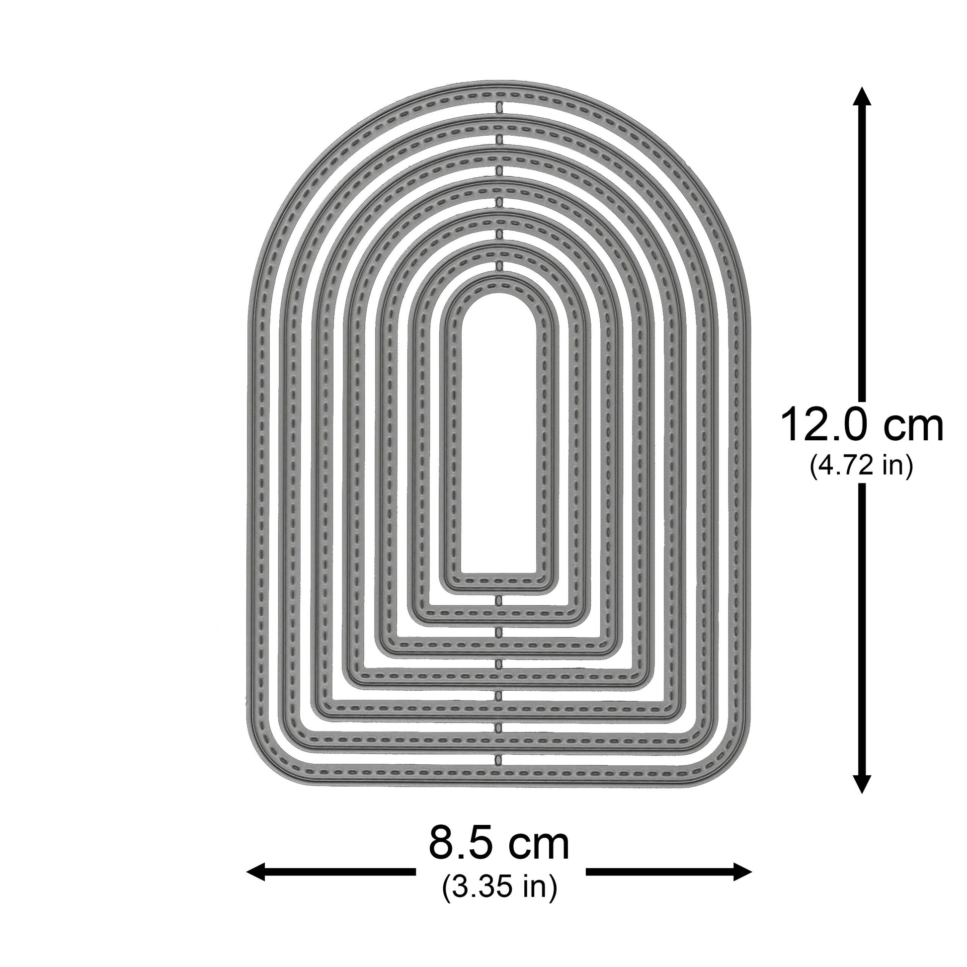 Stitched arch nesting metal cutting die set measuring approximately 12 × 8.5 cm at the largest size.