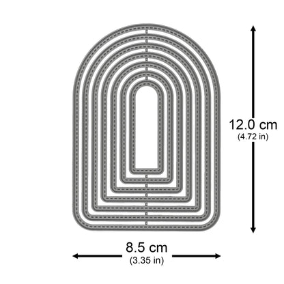 Stitched arch nesting metal cutting die set measuring approximately 12 × 8.5 cm at the largest size.