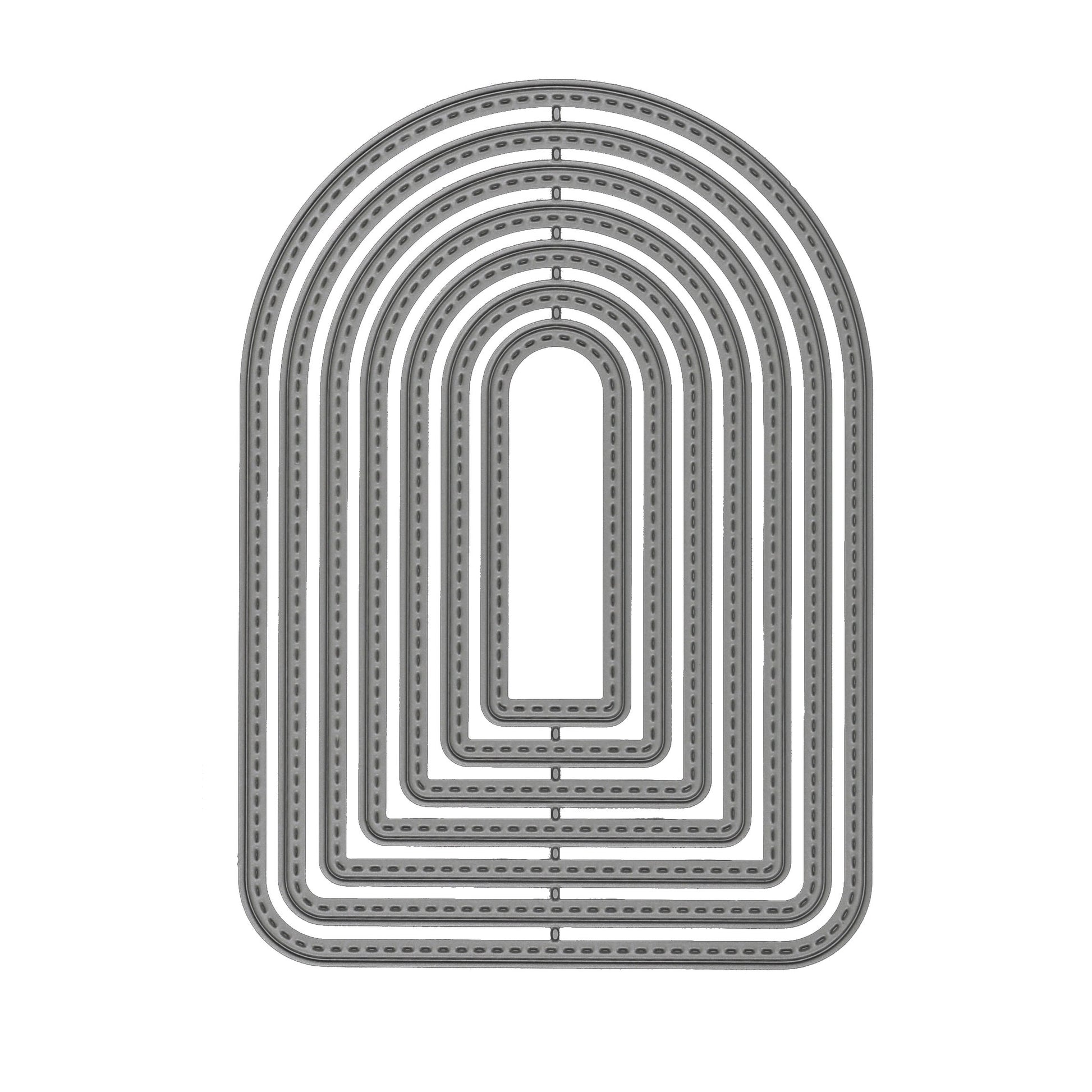 Seven-piece stitched arch nesting metal cutting die set displayed together on a clean white background.
