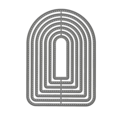 Seven-piece stitched arch nesting metal cutting die set displayed together on a clean white background.