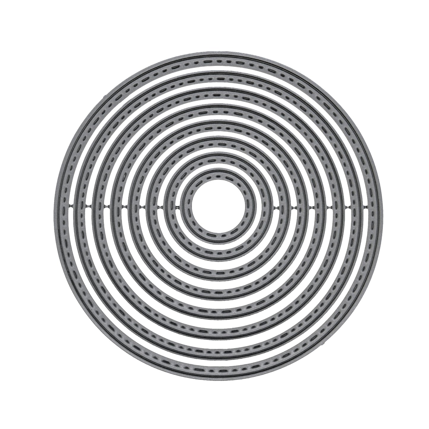 Set of eight graduated stitched circle metal cutting dies displayed on a clean white background.