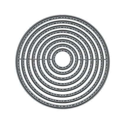 Set of eight graduated stitched circle metal cutting dies displayed on a clean white background.