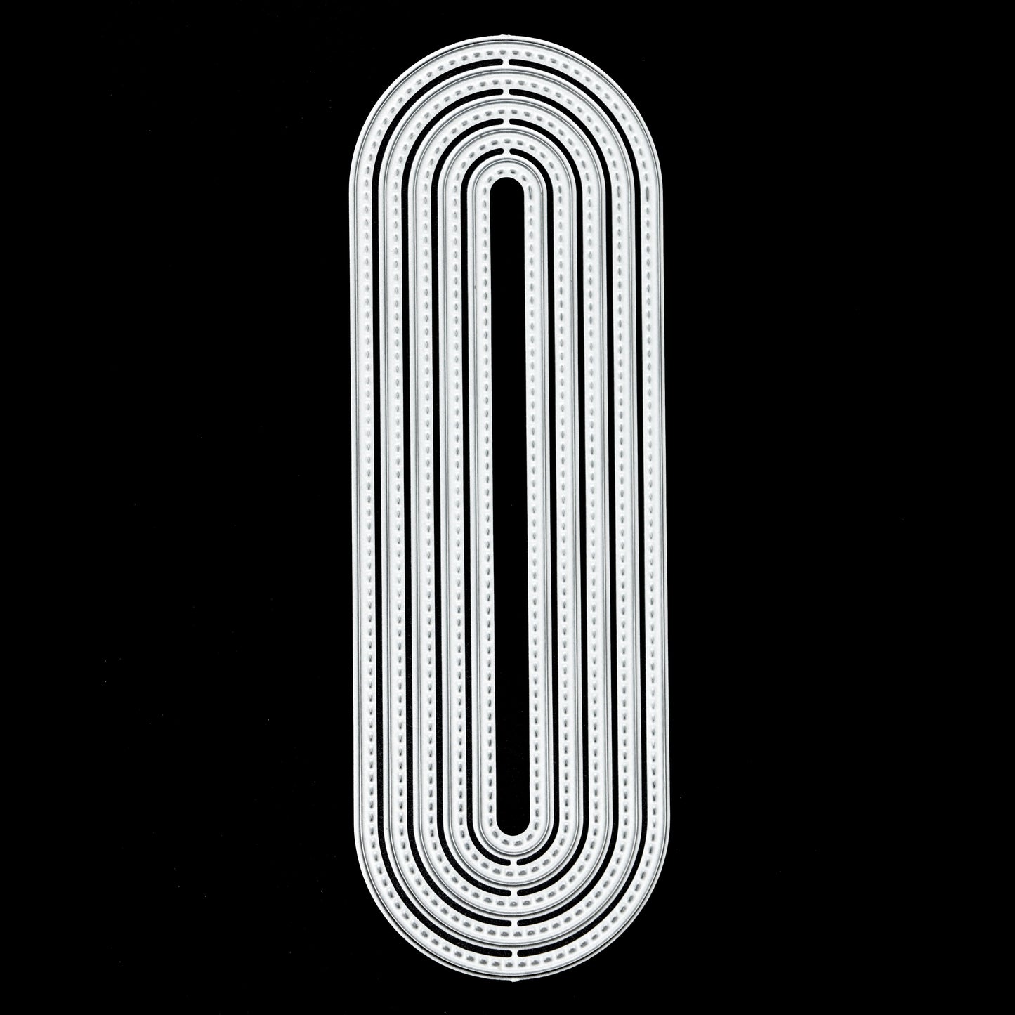 Stitched slimline oval metal cutting dies showing pierced edge detail and nesting sizes