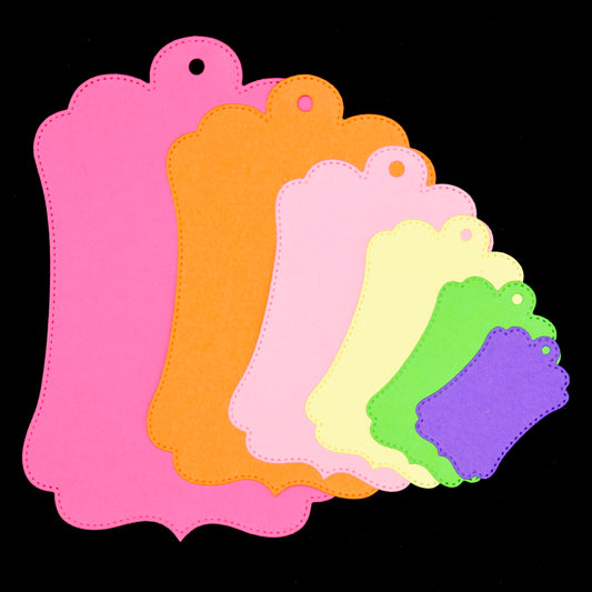 Set of stitched tag die cuts in multiple sizes for card making