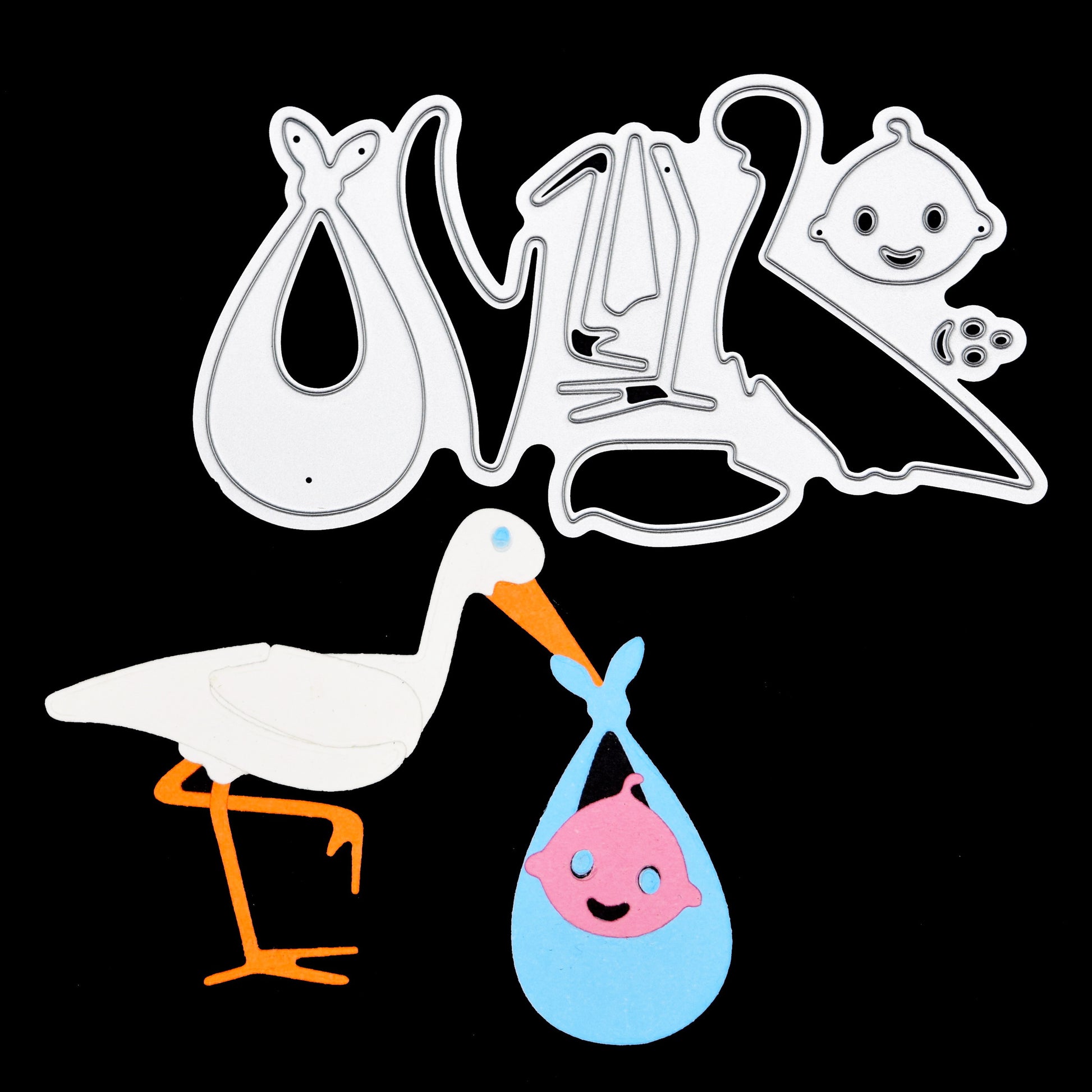 Stork and baby metal cutting die example for new baby card making