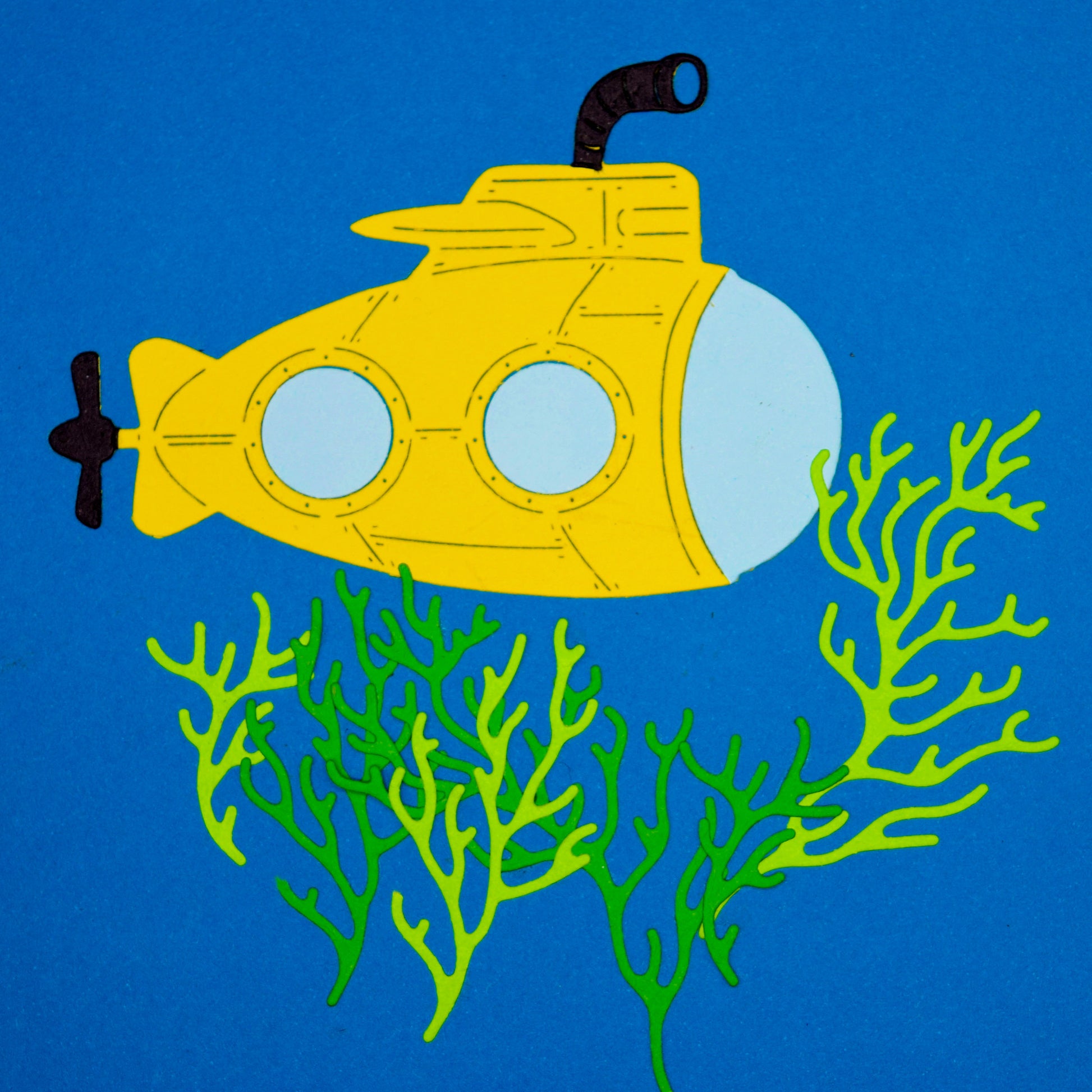 Submarine die cut used for underwater themed card making scene