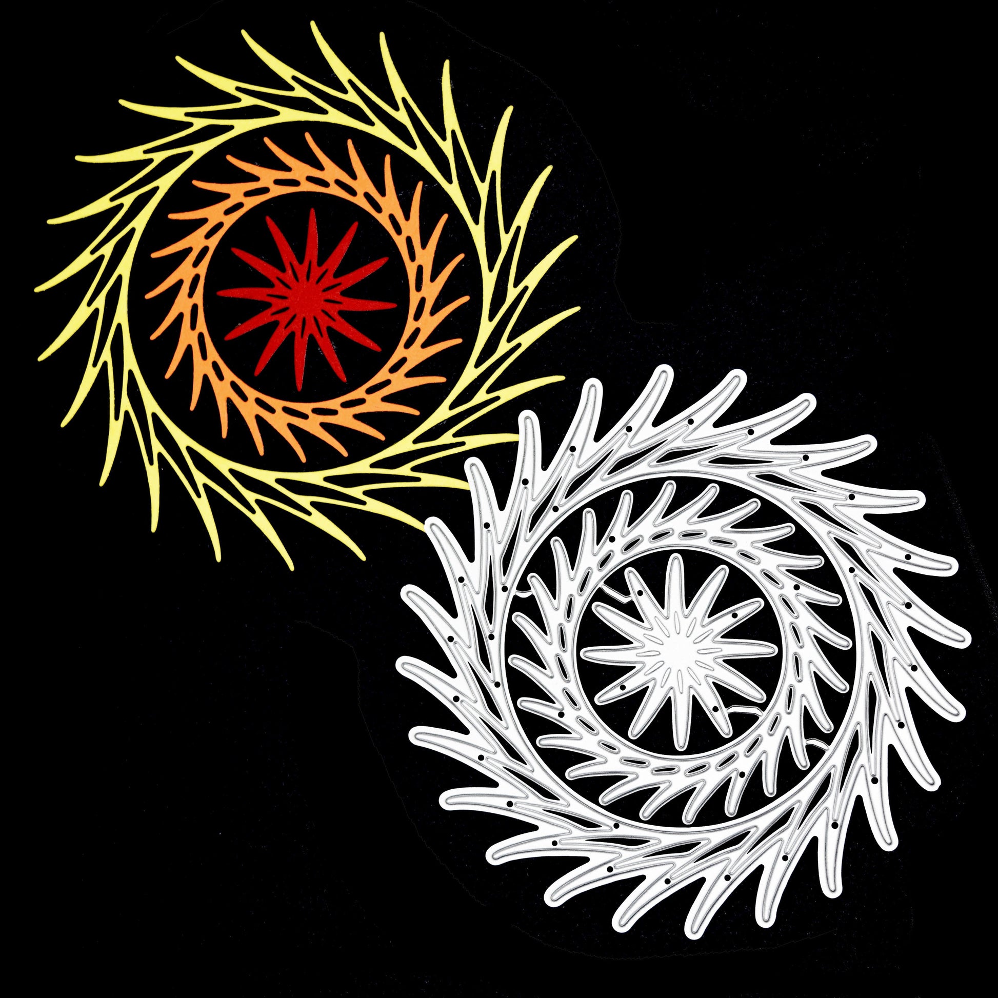 Decorative circular metal cutting dies with layered swirl design example