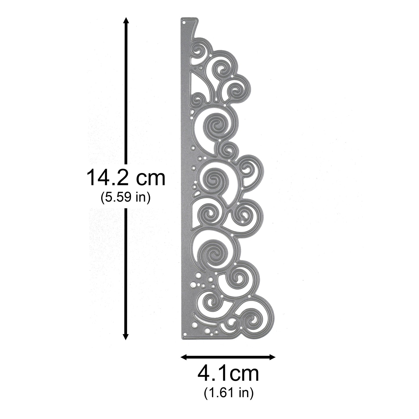 Swirly waves border metal cutting die measuring approximately 14.2 cm by 4.1 cm for decorative card making edges
