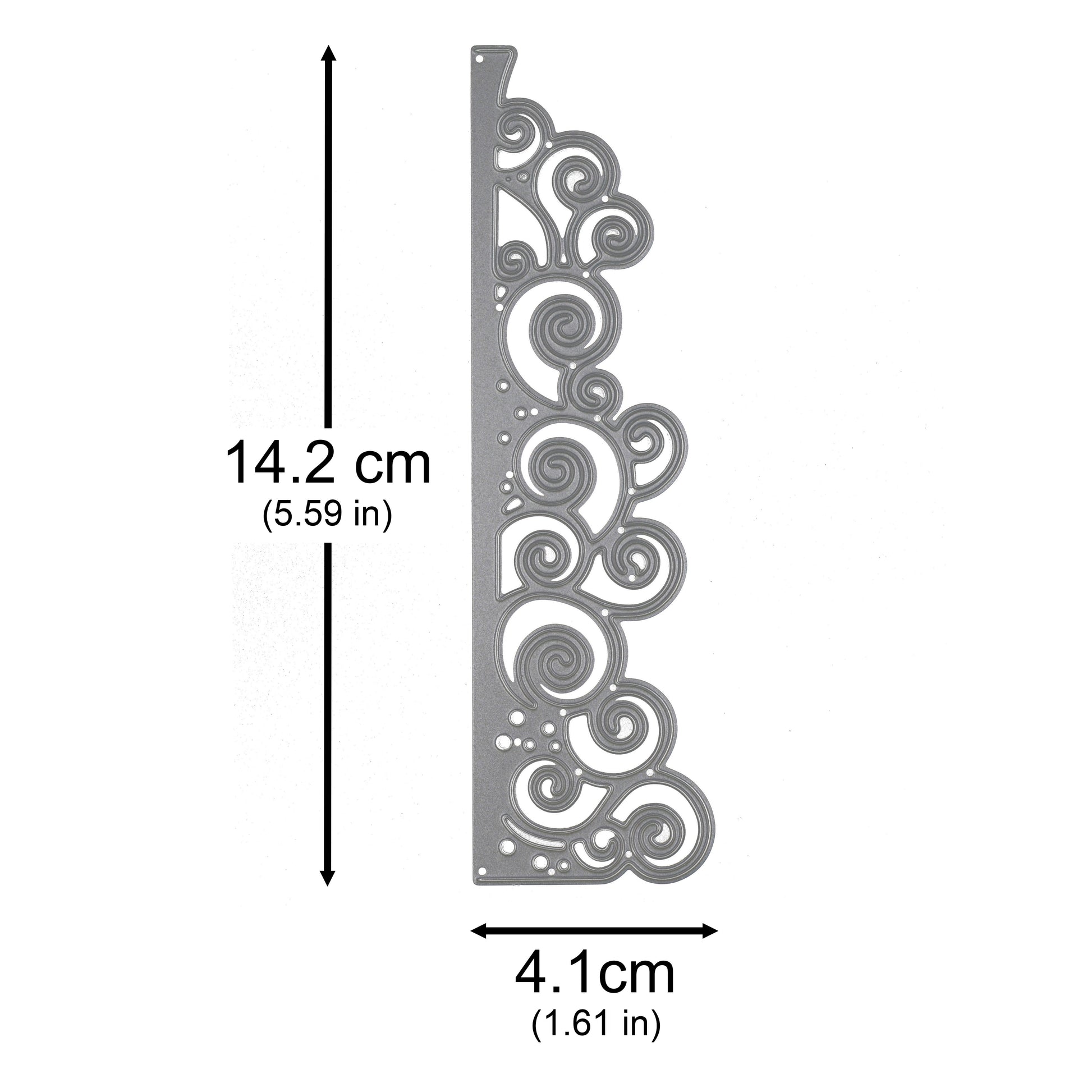 Swirly waves border metal cutting die measuring approximately 14.2 cm by 4.1 cm for decorative card making edges