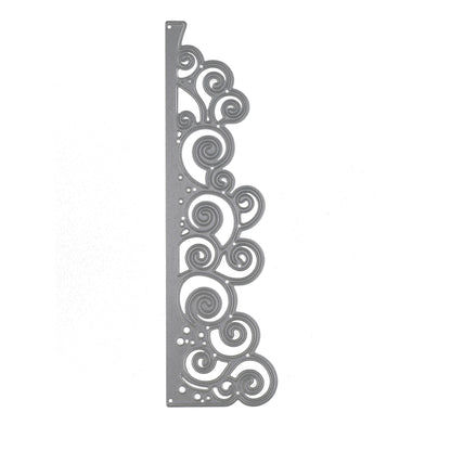 Decorative swirly waves border metal cutting die shown vertically on a white background