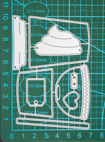 Takeaway coffee, latte and boba tea metal cutting dies set displayed on a centimetre cutting mat for size reference