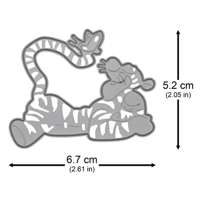 Tigger metal cutting die with measurement arrows showing a width of 6.7 cm and a height of 5.2 cm.