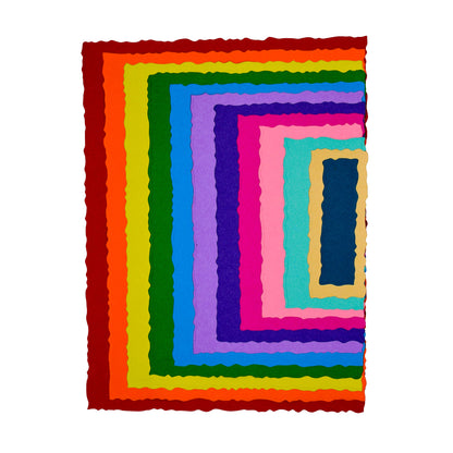 Twelve colourful graduated rectangle die cuts with irregular torn-style edges for card making and papercraft