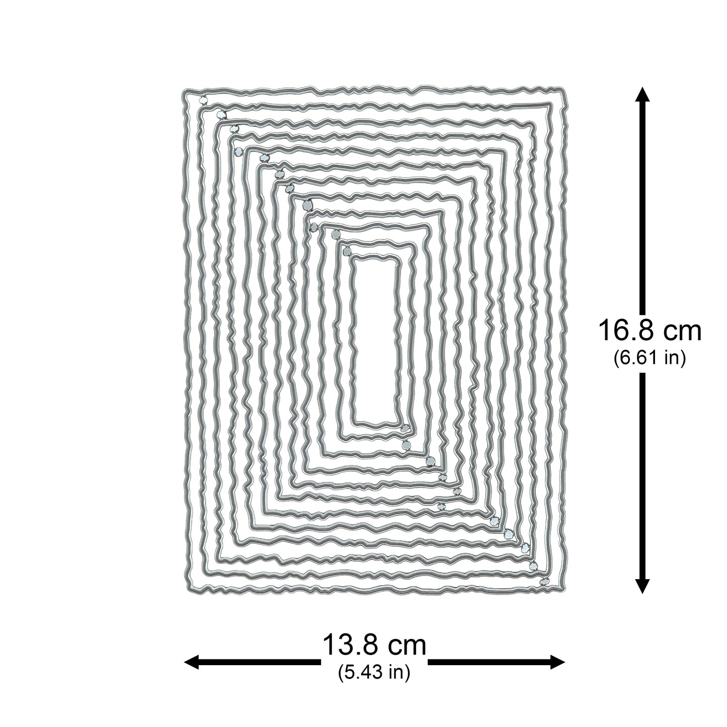 Torn edge rectangle nesting metal cutting die set with the largest die measuring approximately 16.8 × 13.8 cm