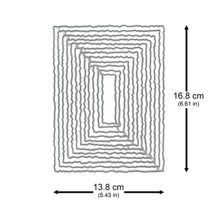 Torn edge rectangle nesting metal cutting die set with the largest die measuring approximately 16.8 × 13.8 cm
