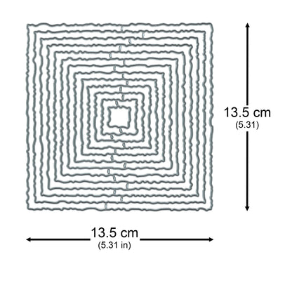 Torn edge square nesting metal cutting die set with the largest die shown as approximately 13.5 by 13.5 cm