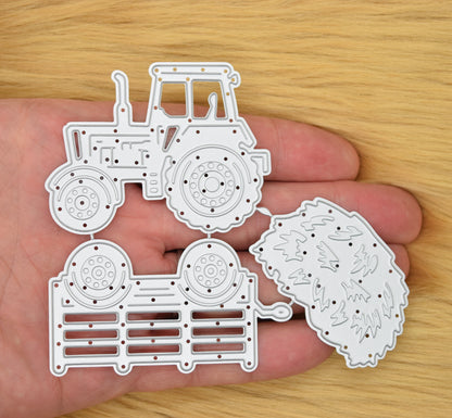 Tractor & Trailer Metal Cutting Dies Set – Farm Scene Card Making Dies