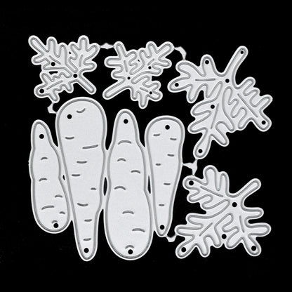 Vegetable carrot metal cutting dies set featuring multiple carrot sizes and leafy tops for handmade cards and craft projects