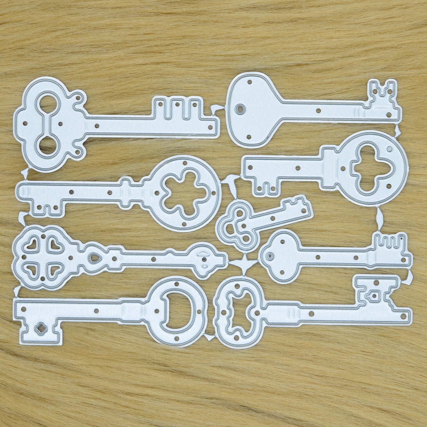 Vintage key metal cutting dies set with ornate steampunk style key designs for card making and papercrafts