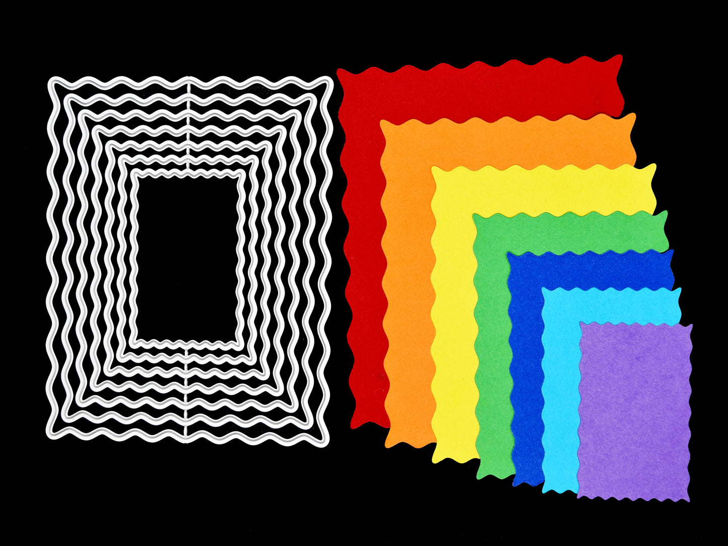 Wavy rectangle nesting dies with coloured cut examples