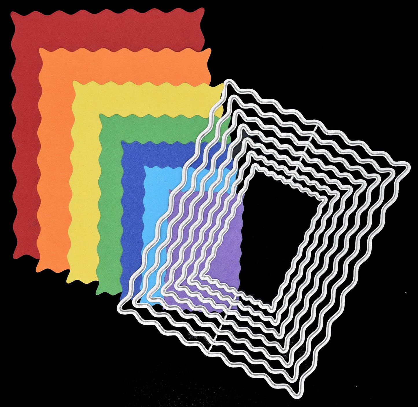 Wavy rectangle nesting dies with coloured frames angled view