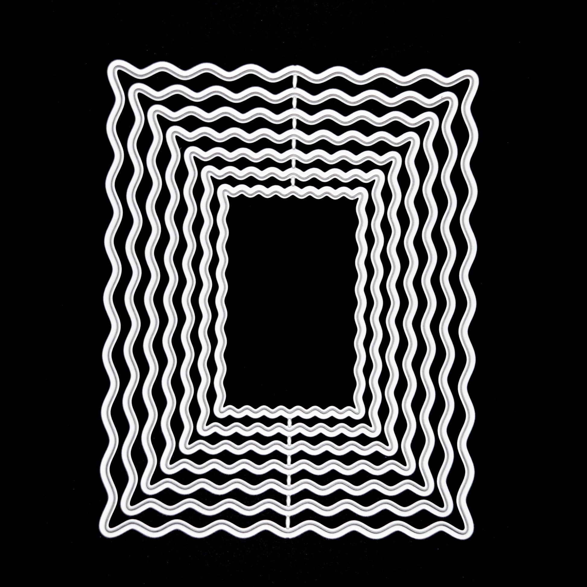 Wavy rectangle nesting metal cutting dies on black background