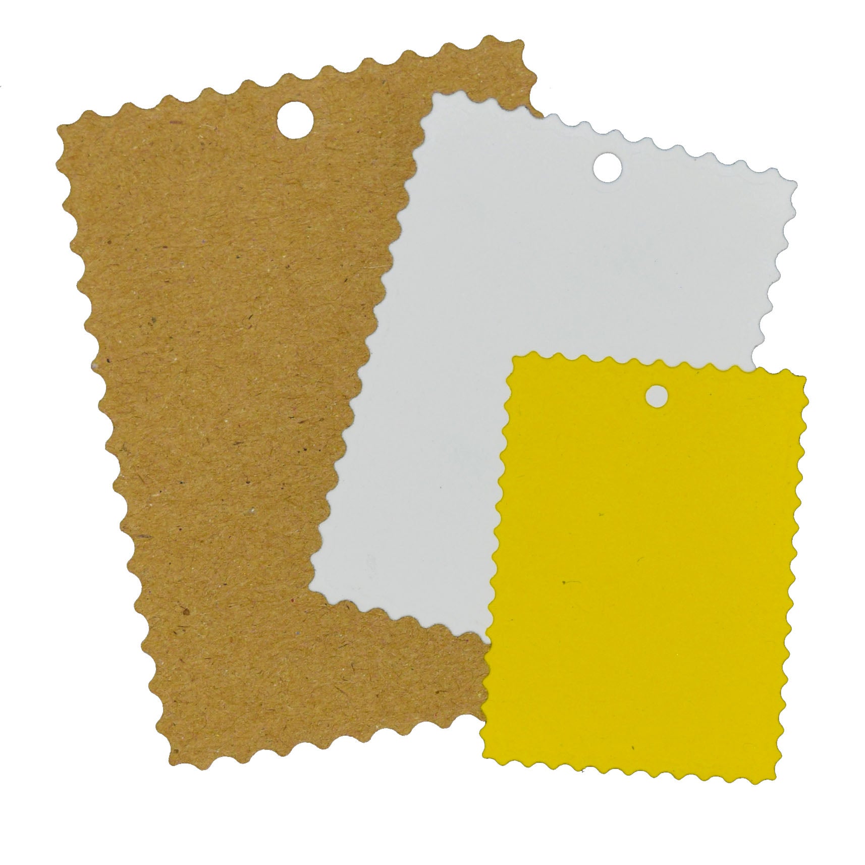 Wavy tag die cut shapes in card showing scalloped edges