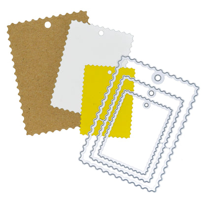 Wavy tag metal cutting dies with finished tag examples