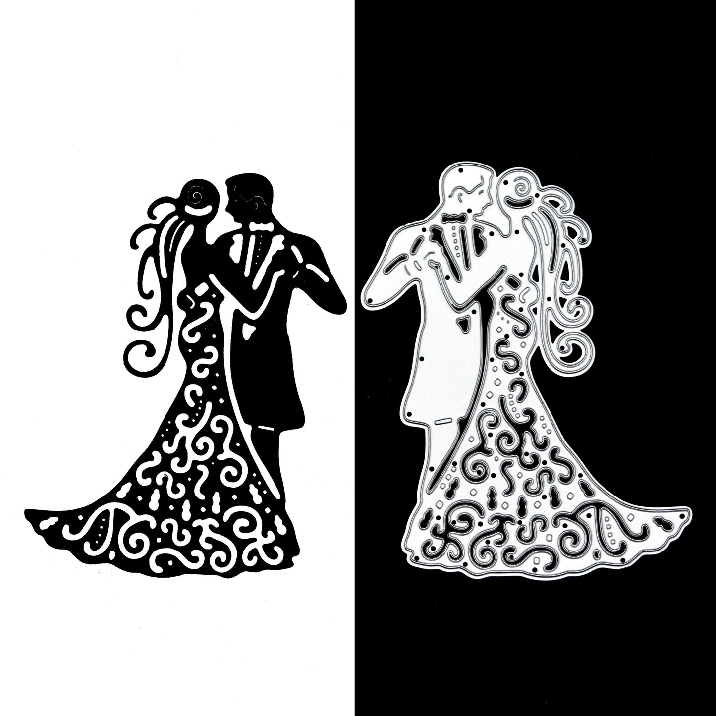 Bride and groom die with finished cut silhouette comparison