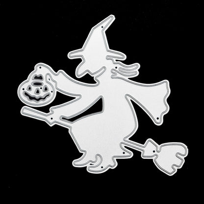 Witch on broomstick metal cutting die on black background