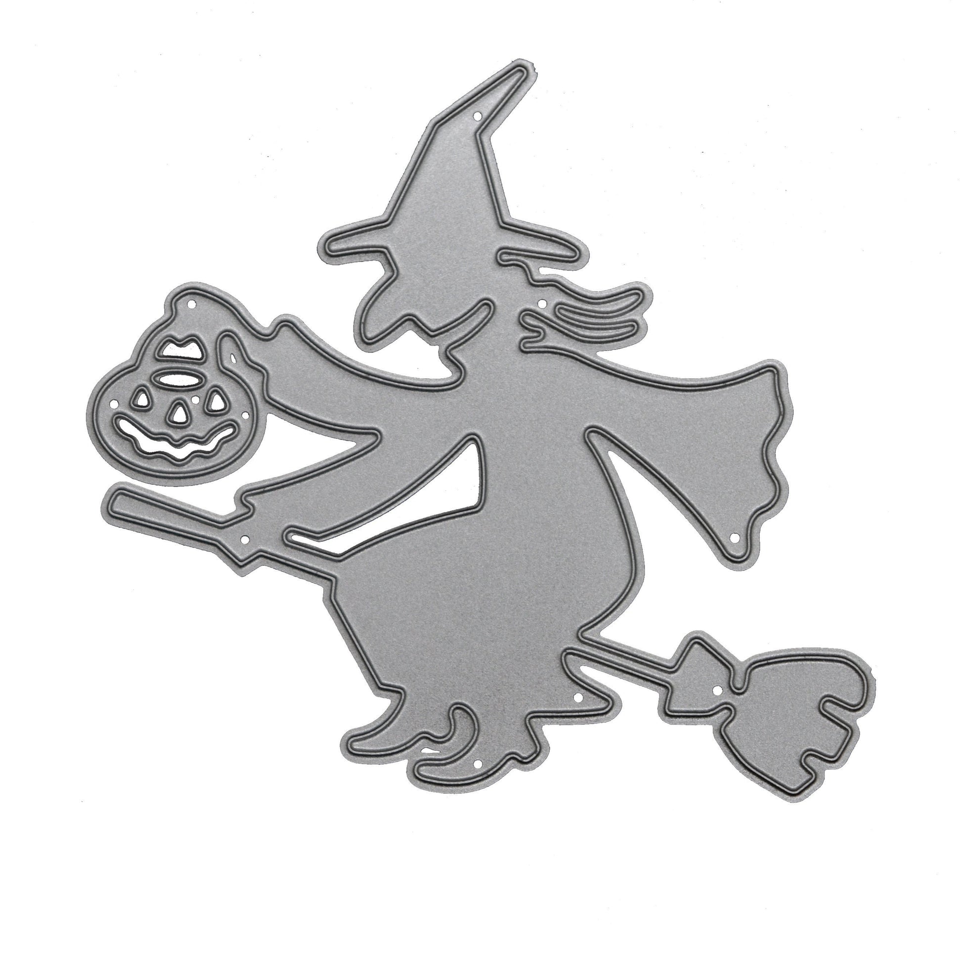 Witch on broomstick metal cutting die on white background