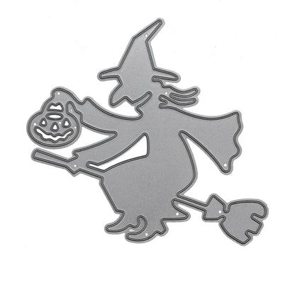 Witch on broomstick metal cutting die on white background