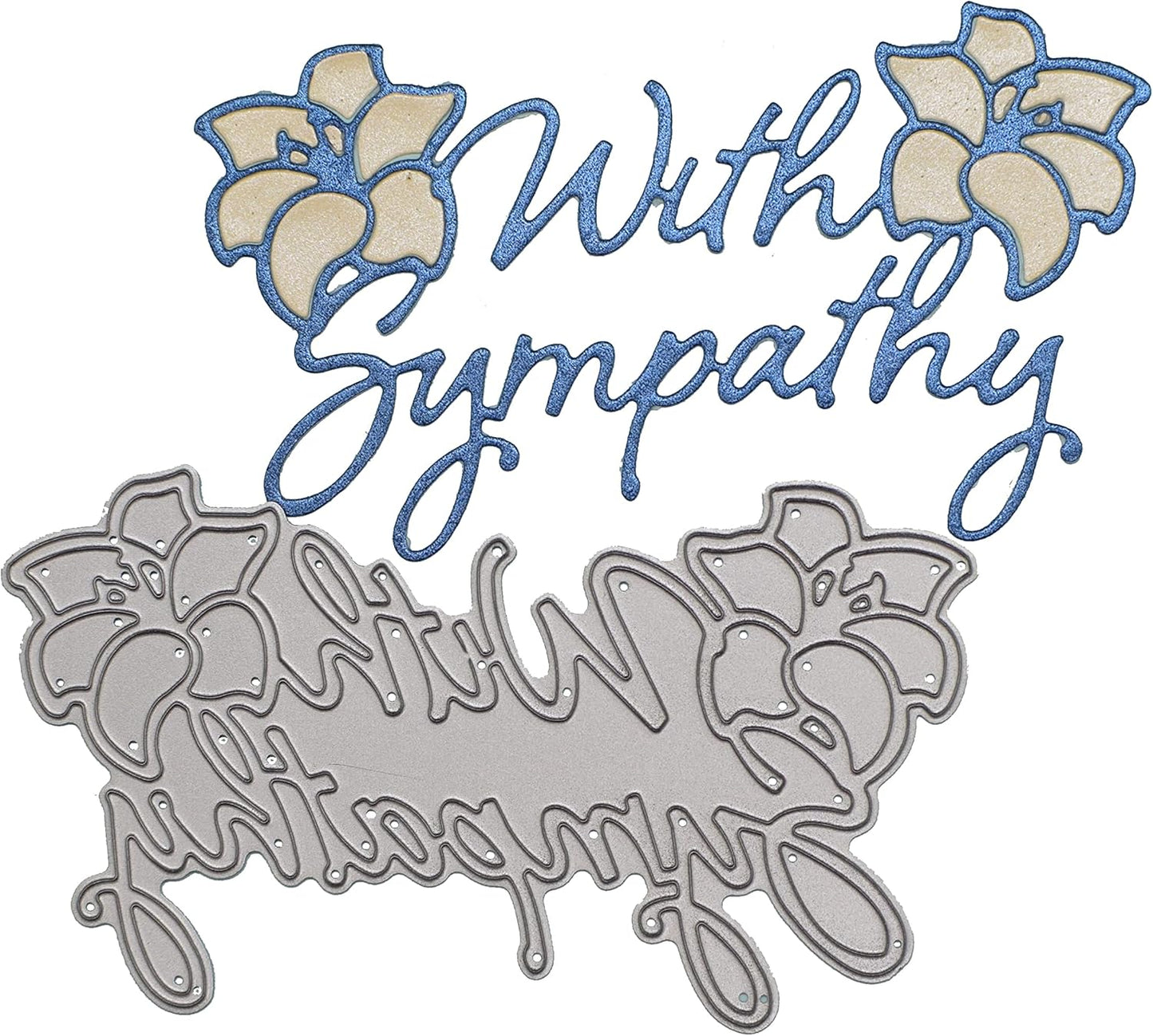 With Sympathy Sentiment Metal Cutting Die – Floral Condolence Craft Die